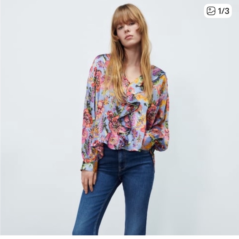 Zara Multicolor Floral Ruffle Blouse